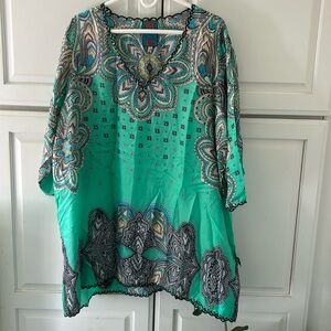 Johnnie Was Tunic Blouse Top 100% Silk 1X XL